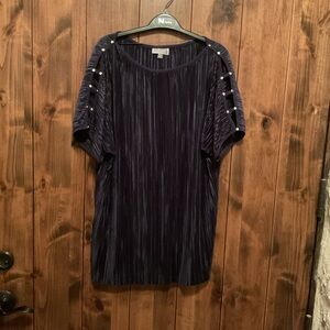 JM Collection Navy Top with Studded Sleeves